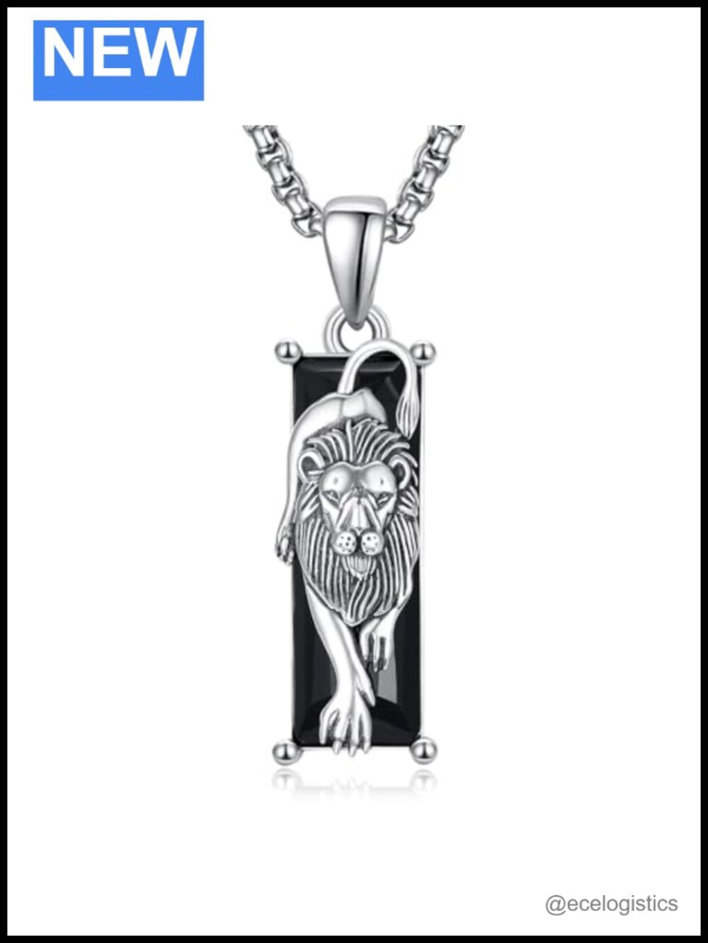 Lion Necklace Sterling Silver Pendant Black Crystal Animal